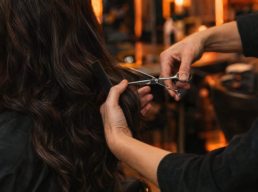 Scissors and comb on long hair